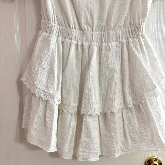 Free The Roses White Ruffle Lace Prairie Mini Dress Feminine Cottage Large - Picture 5 of 8